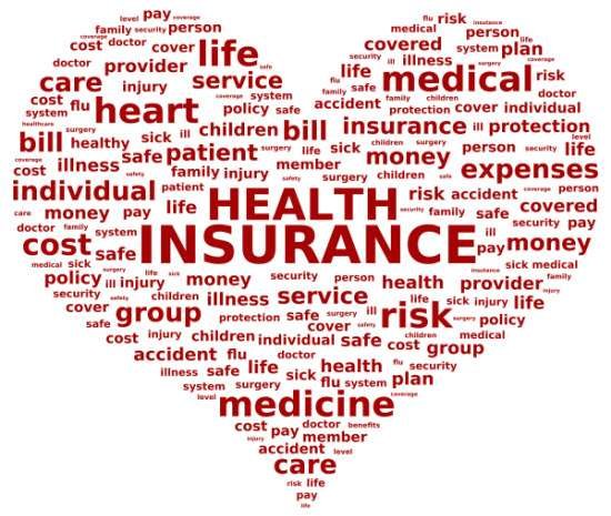 Health insurance word cloud shaped as a heart