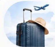 Travel luggage and aeroplane